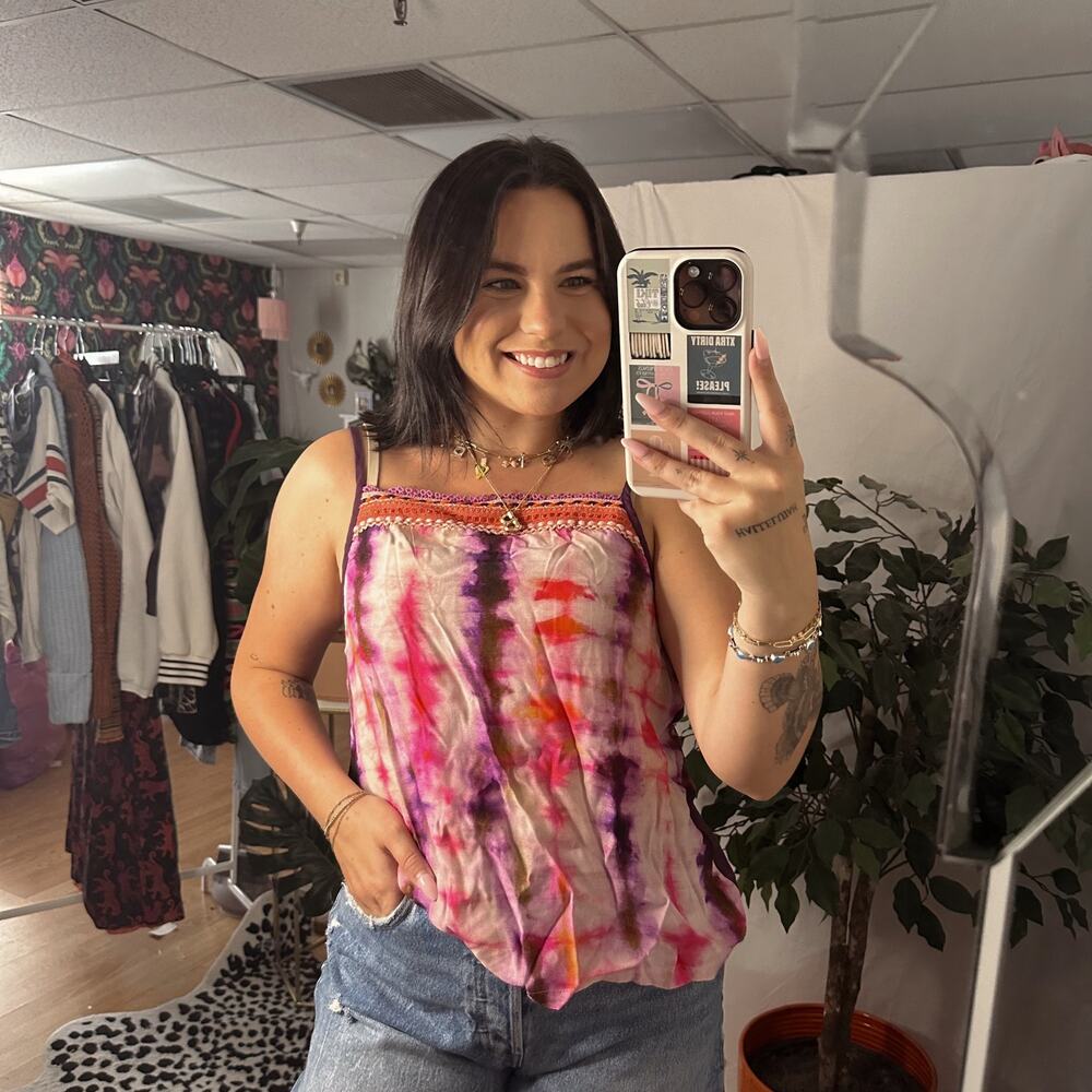 anthropologie blnk london tie dye embriodered purple pink tank top